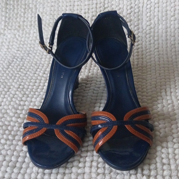 Charles & Keith Ankle Straps Navy and Tan Wedge Sandals - Picture 6 of 16